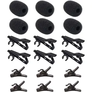 6 count Lavalier Microphone Metal Tie Clips, 6 count Lapel Mic Windscreen  Covers and 6 count Lav Mic Plastic Wire Clips