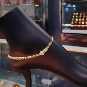 Monaco anklet 6mm Cuban chain women's anklet copper material electroplated 14k gold men's anklet length can be customized