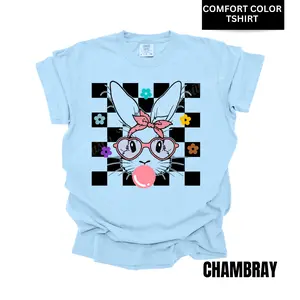 Checkered Bunny Glasses Comfort Color T-Shirt
