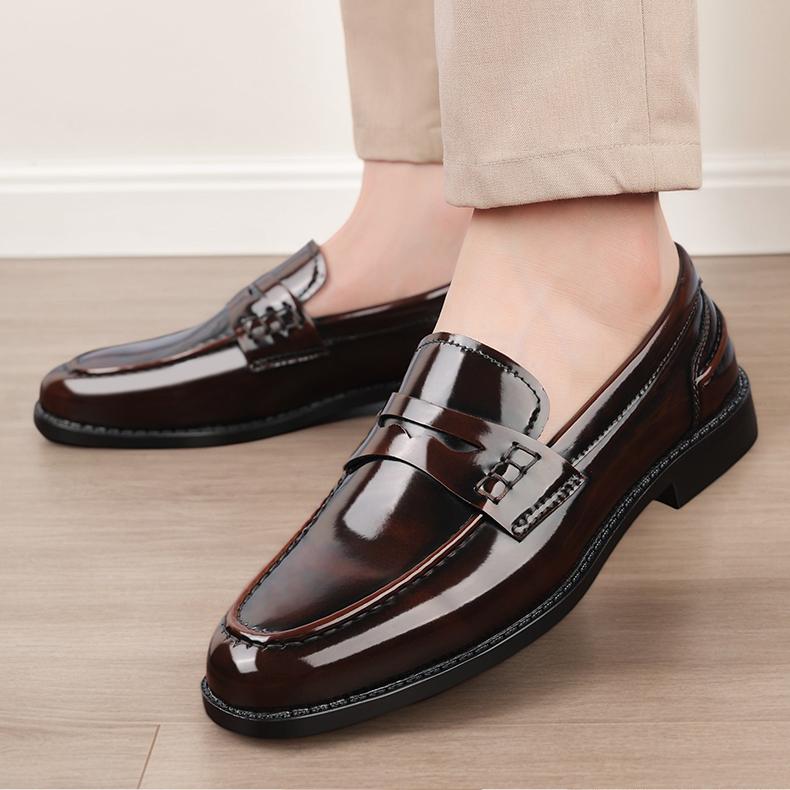 Men's Classic Penny Loafers, Glossy Slip-On Formal Dress Shoes8661