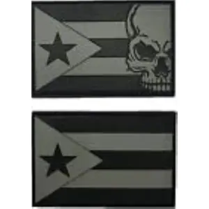 Puerto Rico Flag Skull Patch [Hook Fastener - 2PC Bundle -PVC Rubber-PF4,5]