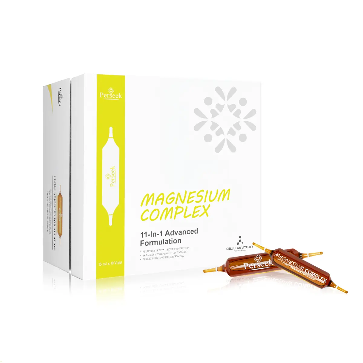 Perseek Magnesium Glycinate Liquid Drops - Triple-Action for Sleep, Stress & Muscle Relaxation - 3x Faster Absorption, Non-Drowsy Formula - Sugar-Free, 15mL x 10 Vials
