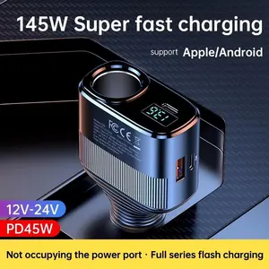 Car Charger Adapter, 145w High Power Car Charging Station, Pd45w Fast Charge Dual USB Ports, Universal Vehicle Compatibility
