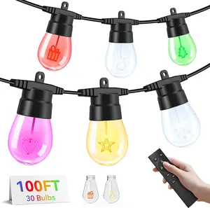 Christmas LED Outdoor String Lights Patio Lights with S14 LED Edison Bulbs Dimmable Hanging Outdoor Indoor Christmas Decor Lights