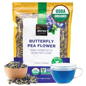 INCAS 100% USDA Organic Butterfly Pea Flower 4.41 oz (375+ Cups) DIRECT FROM SOURCE Thailand Non GMO Verified Dried Caffeine Free Gluten Free Vegan Rich in Antioxidants Free eBook