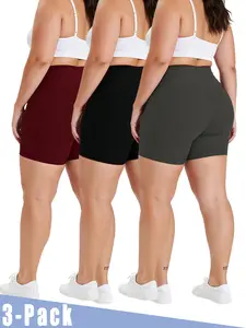 3-pack plus-size women’s yoga shorts—casual, comfortable, breathable, and soft; high elasticity for tummy control and butt lift; spring/summer yoga shorts