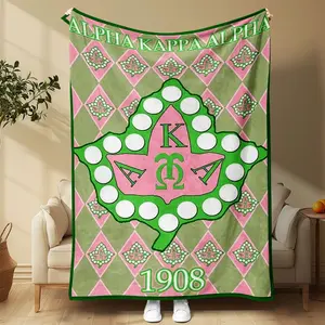 Alpha Kappa Alpha Theme Flannel Blanket, Cozy Throw for Sofa Bed Office Travel, Ideal Christmas Wedding Birthday Gift for Friends
