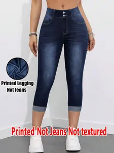 Women's Fitted Capri Pants, Printed Non-Denim Fabric, Pocket, Natural Waist, All Seasons Wear, Casual Style, Comfortable Fit