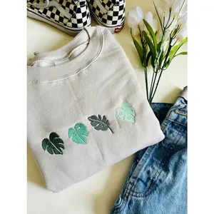 Monstera Leaf Embroidered Crewneck  Plant Leaf Crewneck  Plant Sweatshirt