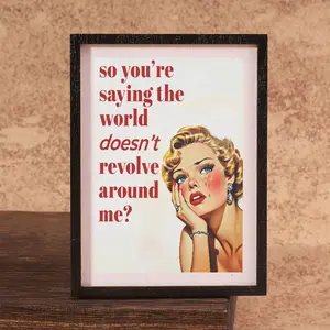 Mini Fun Photo Frame Refrigerator Magnet, Retro Pop Art Style, Cute Crying Beauty with Sassy Quotes, Home Decor, Great Holiday Gift