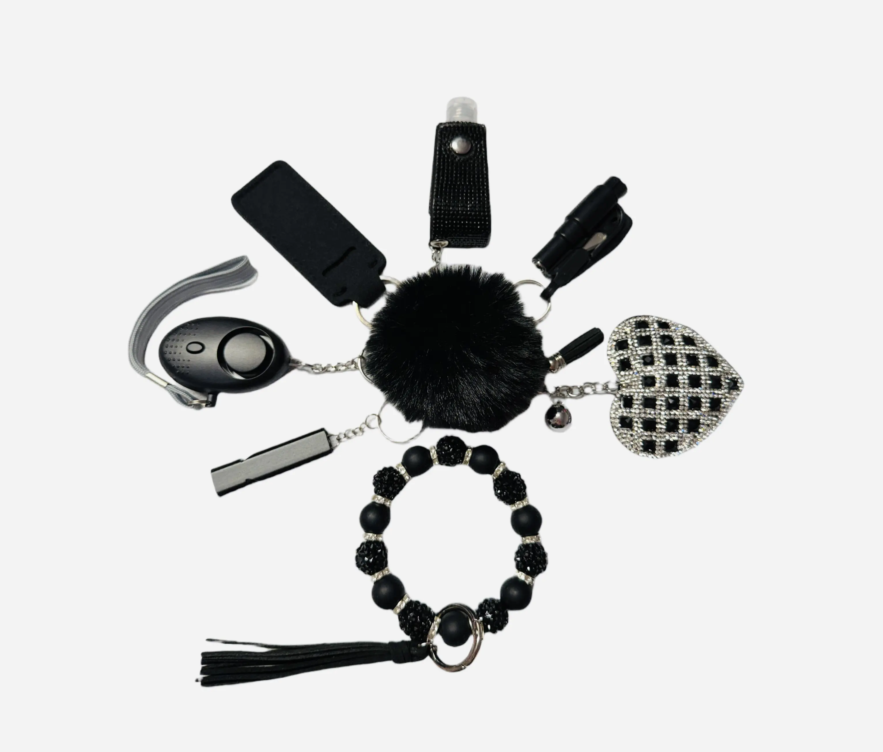 Black Safety and Accessory Keychain Set with Silicone Beads
