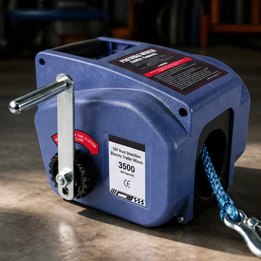 3500 lb 12V DC Electric Winch Portable Trailer Winch with Wireless Remote and Hand Crank, Waterproof Reversible Power In/Out Marine Winch for Boat Car Truck SUV ATV UTV Recovery, Nylon Rope, Blue Steel, Blue Color Options, Steel Material