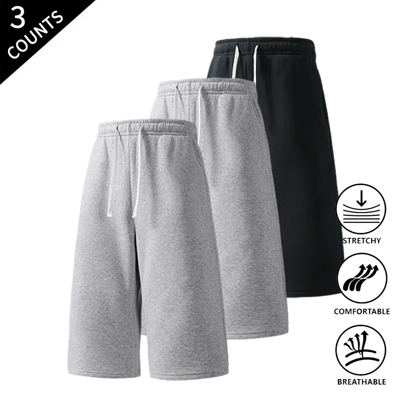 3-Pack Summer Vibes Men’s Ultra Soft 7/8 Length Lounge Capri Sweatpants, Elastic Drawstring, Oversized, Breathable, Casual Home Daily Wear Cropped Pants