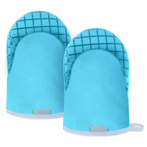 1 Pair Mini Oven Mitts - Heat-Resistant 500°F Kitchen Gloves, Turquoise, Baking & BBQ Use, Hanging Loop  - Bakeware