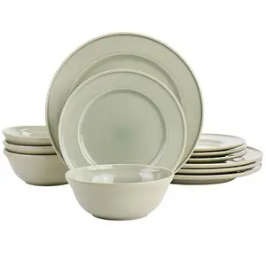 Martha Stewart 12pc Reactive Glaze Stoneware Dinnerware Set - Grey