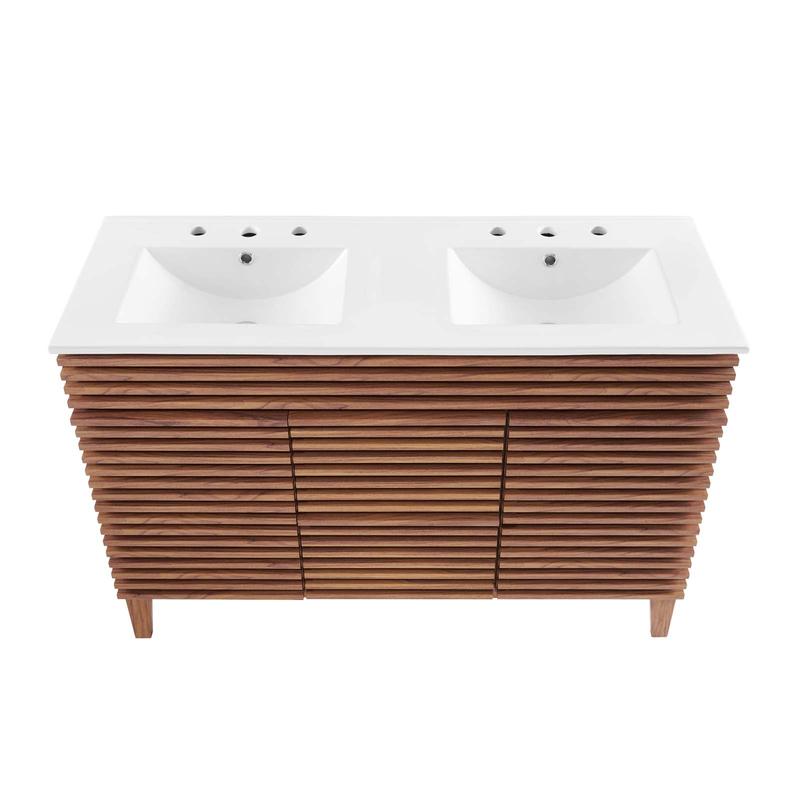 Modway Render 48" Double Sink Bathroom Vanity in Walnut White