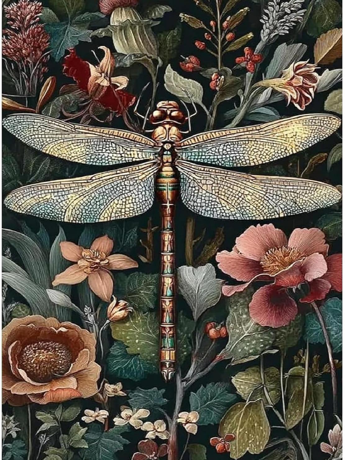 5D Diamond Painting Kit Vintage Botanical Dragonfly Art Ornate Metallic Insect Wild Peony Flower Green Foliage Dark Moody Background Cottage Crystal Rhinestone Wall Decor Gift 5D Diamond Painting Kit Vintage Botanical Dragonfly Art Ornate Metallic Insect Wild Peony Flower Green Foliage Dark Moody Background Cottage Crystal Rhinestone Wall Decor Gift