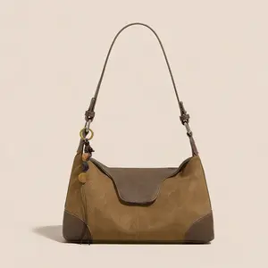 Women's Soft Suede Underarm Bag with Removable Straps Large Capacity Crossbody Bag for Daily Use in Stylish Brown