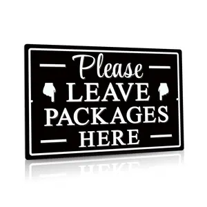 Please Leave Packages Here Metal Sign, Package Delivery Decor, Indoor/Outdoor Use for Front Door, Business, 12x8 Inches