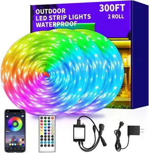300ft Outdoor LED Strip Lights ,IP68 Outside Led Light Strips  with APP/Remote Control,Music Led Rope Lights for Bedroom roof Garden Staircase Parties2 Rolls of 150ft
