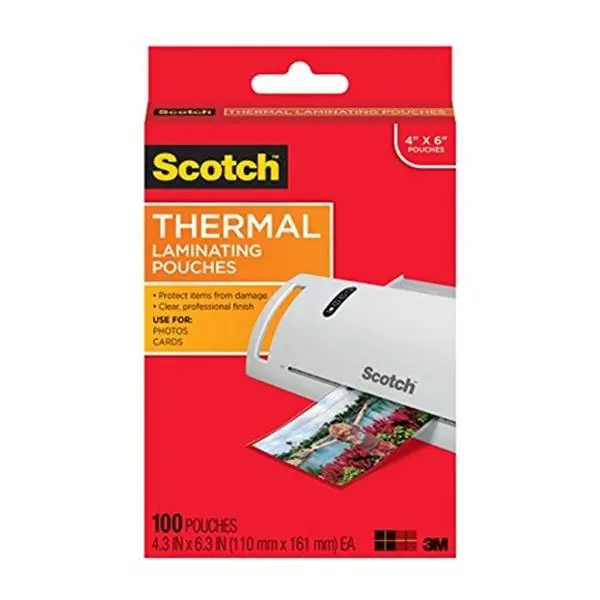 Scotch Thermal Laminating Pouches 4.3" x 6.3" 100 Pouches TP5900-100