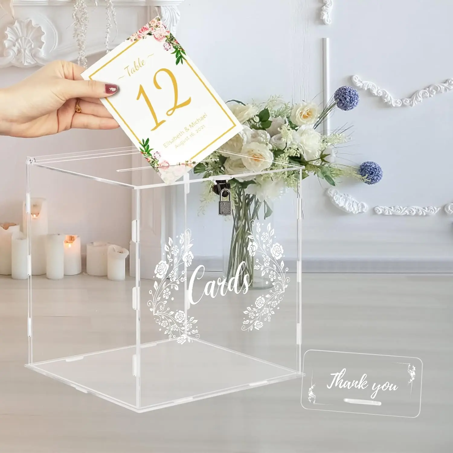 Clear Acrylic Wedding Card Box with Lock, suitable for anniversaries, birthday parties, graduation ceremonies and wedding decorations, can hold gift money and cards. Graduation Memory Card Box. Graduation Memory Card Box