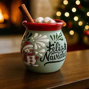 Talavera Green & Red Christmas Mug – Lead Free – Feliz Navidad Snowman Mug