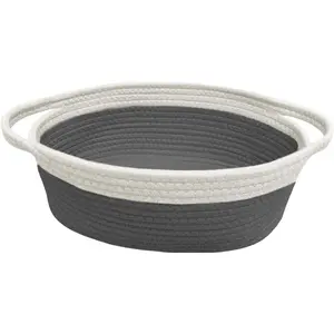 Gray & White Woven  Basket - 13" x 8" x 5"  Rope Organizing Baskets for  Items or  &  Toys - Cute Soft  Storage Bin w/ Handles