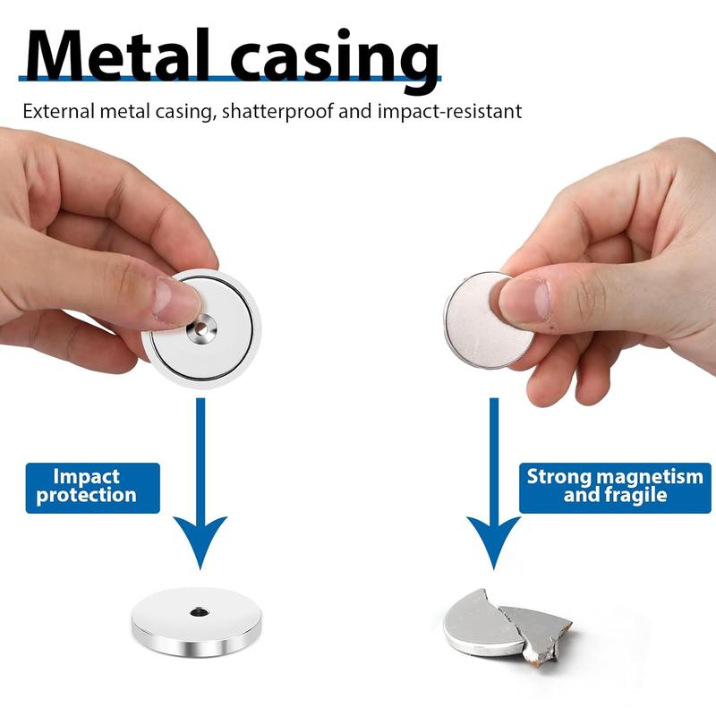 Strong Neodymium Cup Magnets, Waterproof, Rare Earth, 150lb+ Pull Force, Silver, 6 Pack with Screws for Wall Mounting, Hanging, Lifting Tools