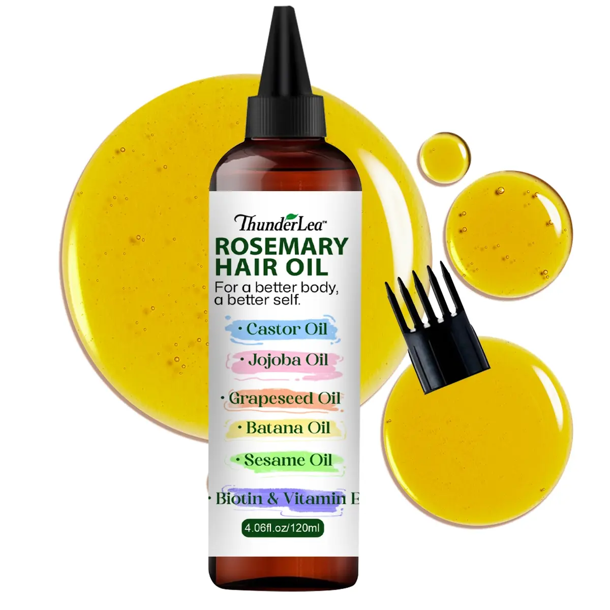 Rosemary Hair Oil, Haircare, Haircare Product, Scalp Oil, Scalp Stimulator, Leave In Repair, Nourishing Hair Treatment, For Thicker & Fuller-Looking Hair, Strong Roots, Contains Biotin & Vitamin E, Made with Pure Rosemary, Castor, Jojoba Oils