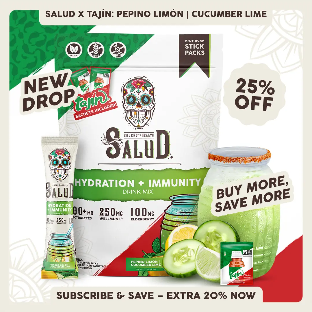 Salud 2-in-1 [Hydration + Immunity] Electrolytes, Immune Support, Dairy & Soy Free - 400mg Electrolytes, 250mg Wellmune, 100mg Elderberry - Healthcare, Vitamin (15 Servings)