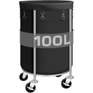 Laundry Hamper with Wheels, Rolling Laundry Basket, Round Laundry Sorter Cart with Steel Frame and Removable Bag, 4 Casters and 2 Brakes, Ideal for Bedroom, Bathroom, Laundry Room, Black