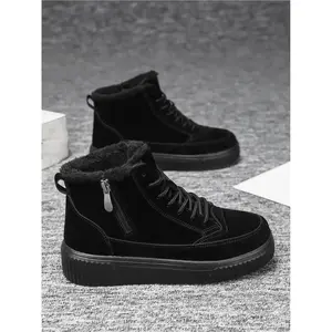 Women’s Fashion Hiking Boots Black Fleece-Lined | Side Zipper & Chunky Non-Slip Sole | Warm & Convenient for Autumn/Winter Outdoor Hiking - Must-Have Stylish Hiking Shoes for Daily & Mountain Adventures Hiking Style Shoes