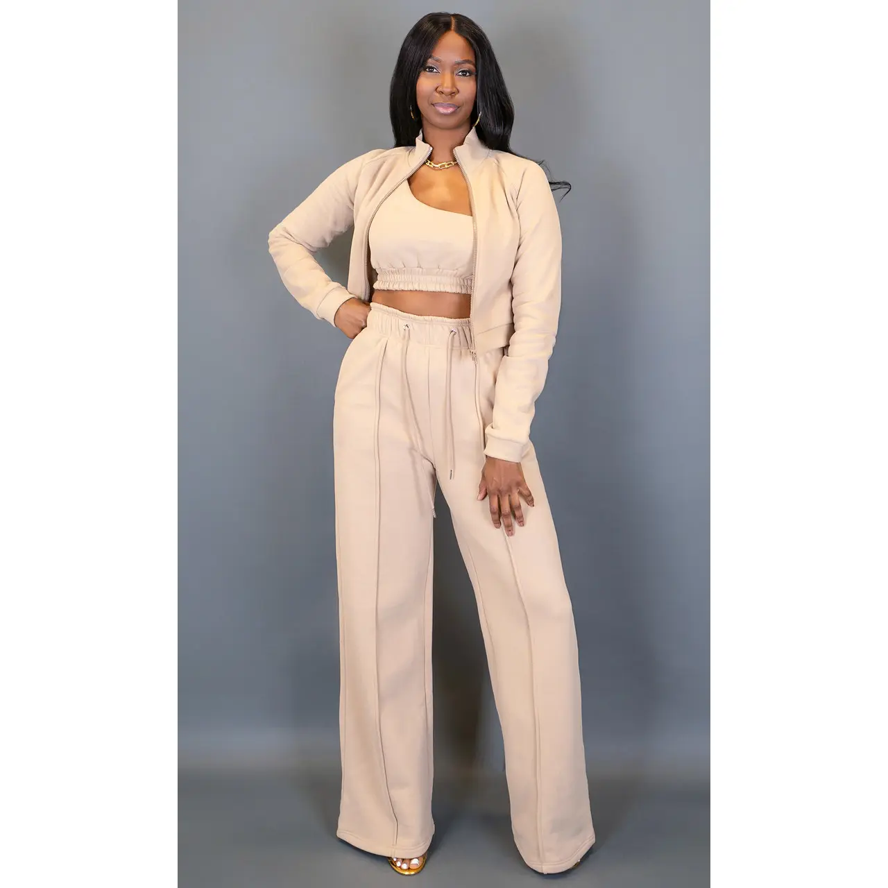 City Vibes Wide Leg Sweatpants - Tan