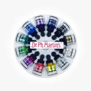 Dr. Ph. Martin's Iridescent Calligraphy Color (Set 1) Ink Set, 1.0 US fl oz, 1 Set of 12 Bottles