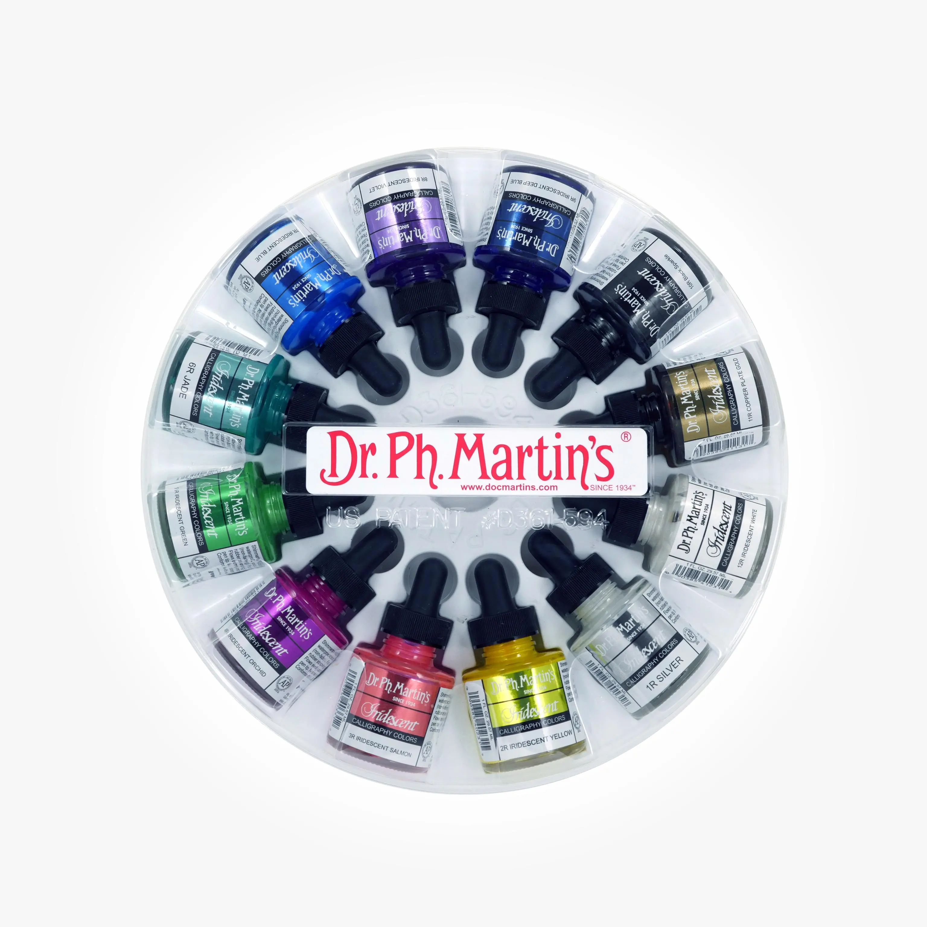 Dr. Ph. Martin's Iridescent Calligraphy Color (Set 1) Ink Set, 1.0 US fl oz, 1 Set of 12 Bottles