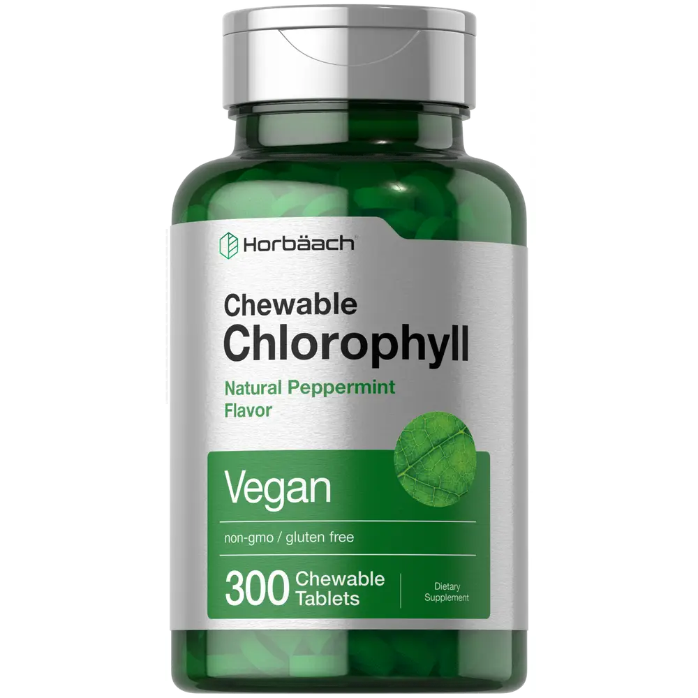 Horbäach Chlorophyll Pills | 300 Chewable Tablets | Natural Peppermint Flavor | Vegan, Non-GMO & Gluten Free Supplement