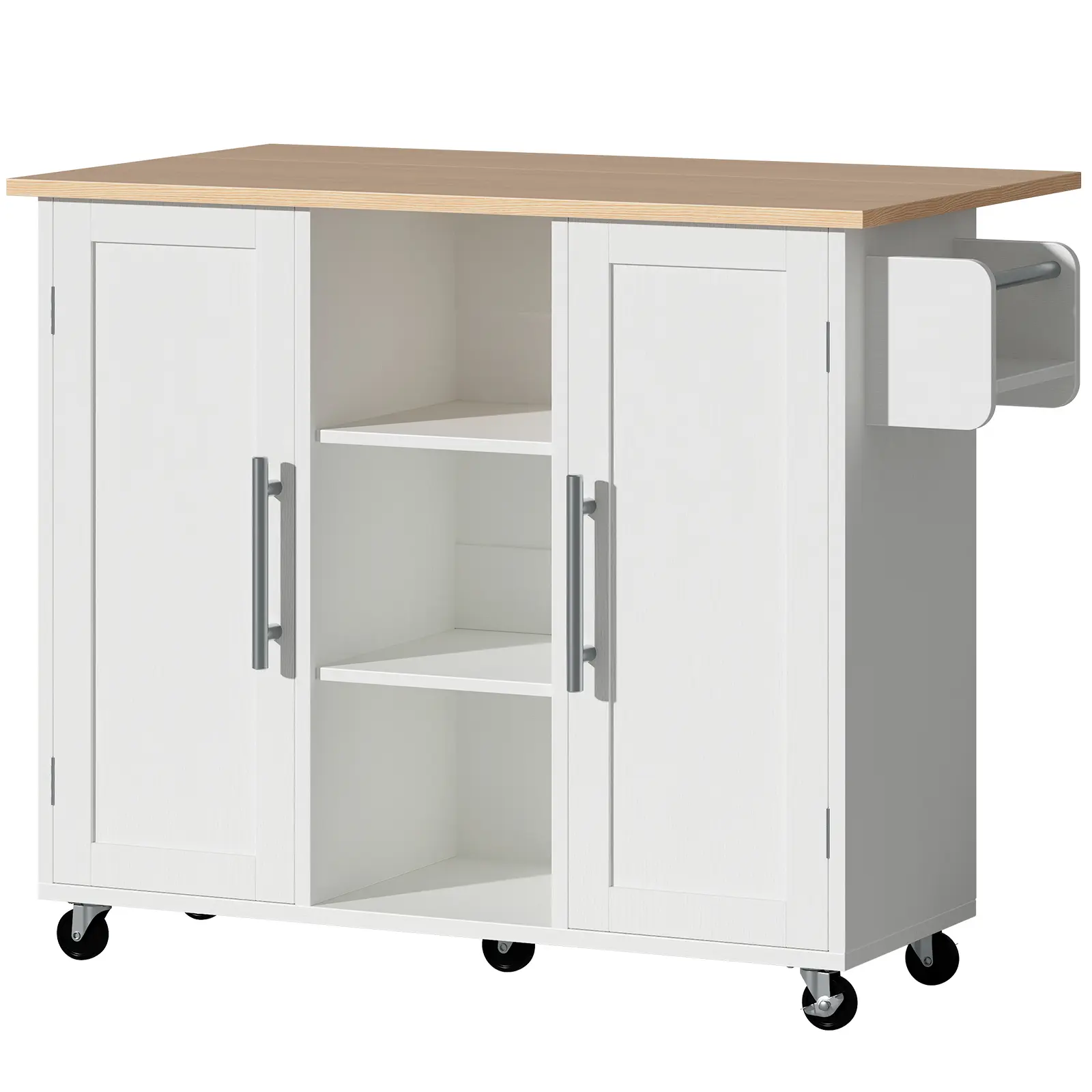 Sweetcrispy S Rolling Portable Kitchen Island on Wheels, 42in Wood Modern Cart with Spice Rack, Drop Leaf, Towel Rack, Adjustable Shelves, Utility Serving Table for Dining Room (Island Decor Kitchen), Rolling Kitchen Island