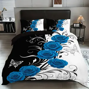 Rose & Butterfly Pattern Bedding Set, Including 1 Count Duvet Cover & Pillowcase, Soft Comfortable Bedding Set for Home Bedroom, Soft Bedding Sets