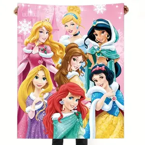 DISNEY CLASSIC Princess Flannel Blanket, Soft Warm Throw Nap Blanket for Sofa, Office, Bed, Camping Travel, Cartoon Theme