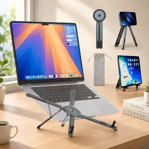 Adjustable Laptop Stand for Desk, MagSafe Compatible Portable Foldable Computer Riser for MacBook, iPhone, iPad, Tablet - Lightweight Aluminum, N52 Magnetic Grip,Perfect for Office, Home, Traveling