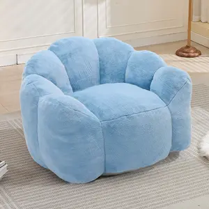 Bean Bag Chair for Adults, Floral Shaped Bean Bag Single Sofa, Ultra Soft Faux Fur Floor Sofa, Oversize Reading Chair for Living Room,Bedroom, Study, Blue