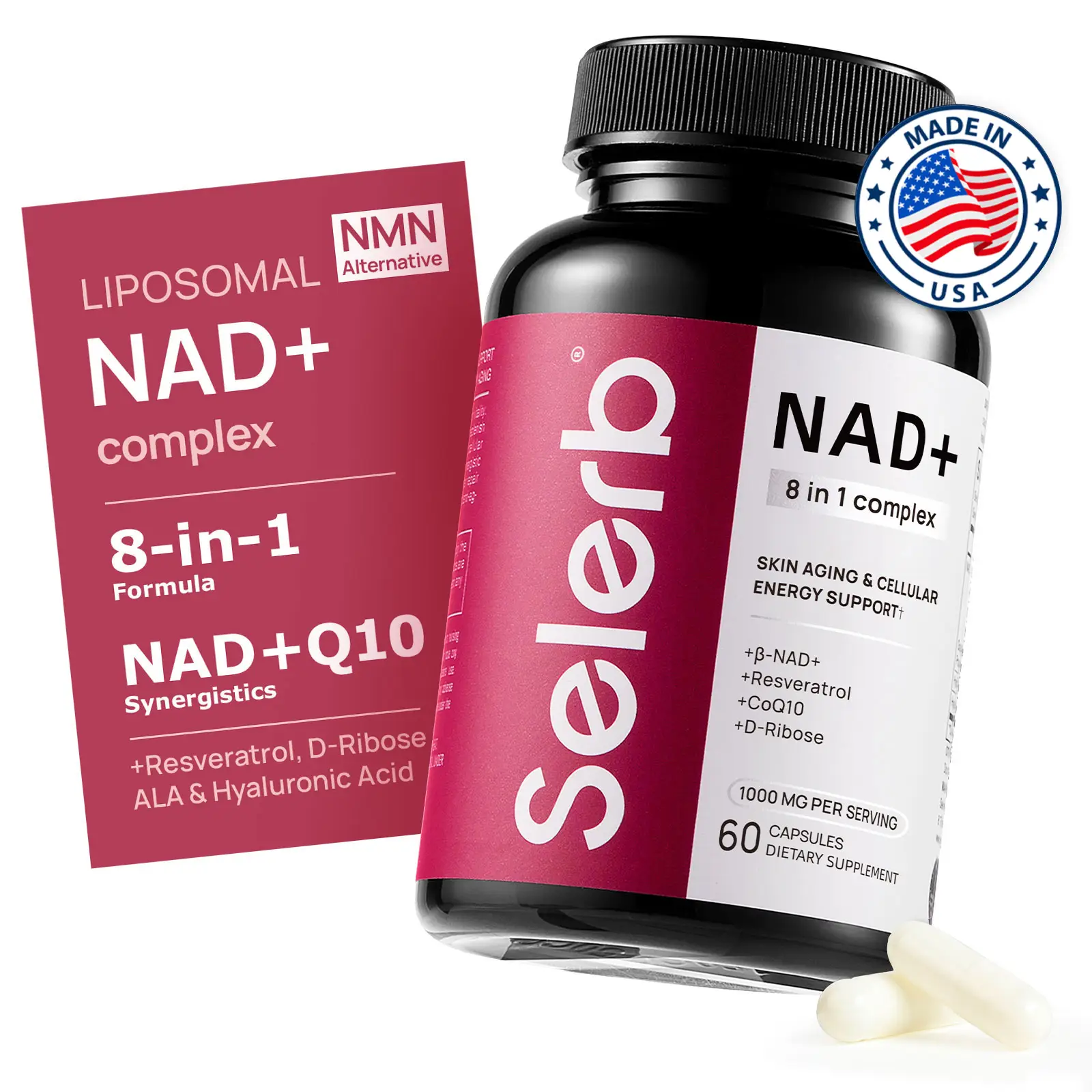 Selerb NAD+ Supplement for Women NMN Alternative Liposomal -β-NAD+, Trans-Resveratrol, CoQ10, D-Ribose - Supports Cellular Renewal, Energy & Skin Heal