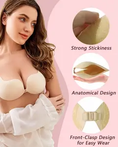 Comfortable & Breathable Hypoallergenic Invisible Strapless Adhesive Bra-Lift Natural-Looking Lift Adhesive-Free Center Pain-Free Removal