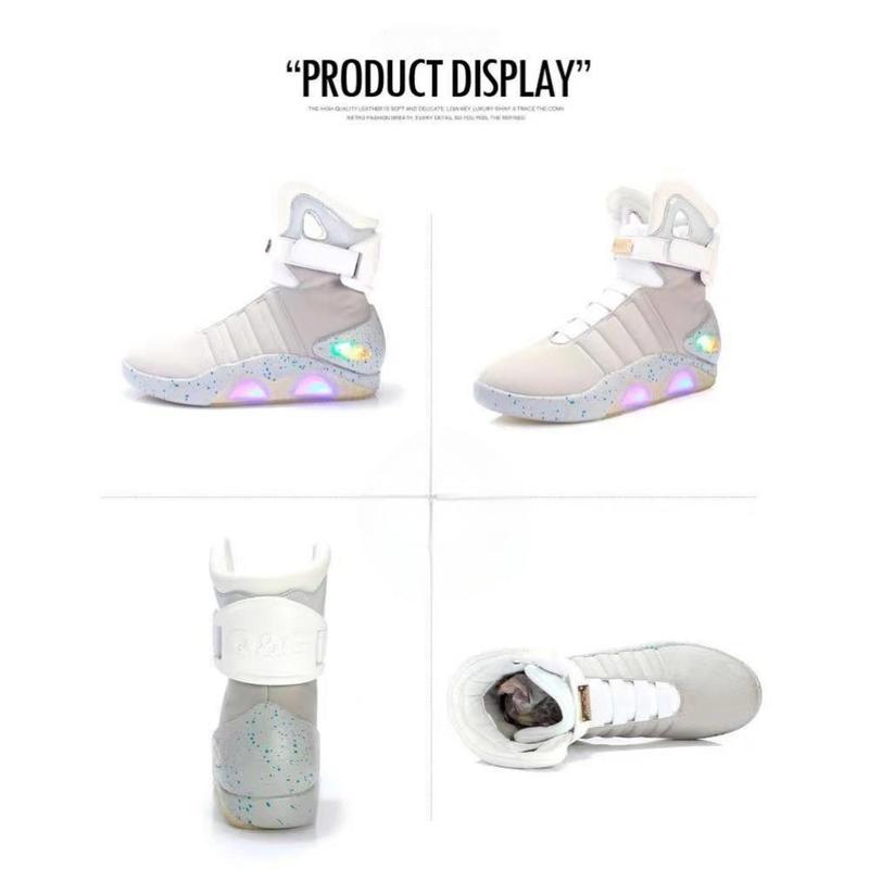 Stylish White USB-Rechargeable Glow-in-the-Dark High-Top Sneakers with Neon Lights & Stripes for Street Dancing & Nighttime Exercise back to the future shoes Stylish White USB-Rechargeable Glow-in-the-Dark High-Top Sneakers with Neon Lights & Stripes for Street Dancing & Nighttime Exercise back to the future shoes
