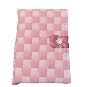 Book Sleeve | Quilted | Pink & Checkered | Satin Lining