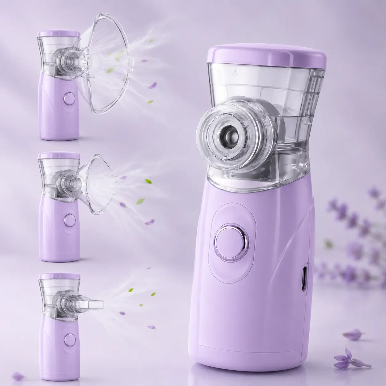Portable 15ml Mesh Nebulizer (Purple Edition) - Fine Mist Medical Device with Dual-Mode, 1-Button Operation, Type-C Charging, Ultra-Quiet Under 20dB, Complete Kit for Home & Travel Use
