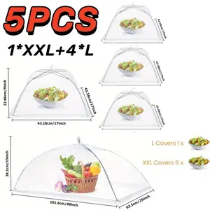 5pcs  Folding Food Cover For Outdoor and Indoor Dust-proof Anti-termite Fly-proof and Insect-proof Mesh Screen Food Covers Tent White Square/ Rectangle Portable Kitchen Metal Stainless Steel Utensils