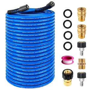 Heliwoo Pressure Washer Hose 50FT x 1/4" with Quick Connect Adapters, Kink Free 4000 PSI Power Washer Hose M22 14/15mm Thread Compatible, Flexible Extension Hose for Heavy Duty Cleaning Jobs
