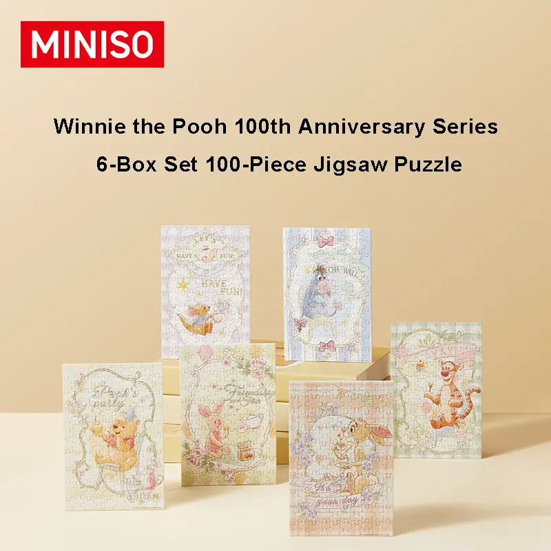 MINISO Winnie the Pooh 100th Anniversary Series 6-Box Set 100-Piece Jigsaw Puzzle, Cartoon Game, Family Interactive Toy, Collectible Decoration, Holiday Gift for Pooh Fans Back-to-School Gifts